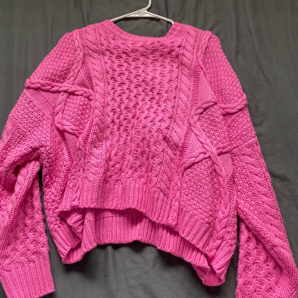 Altar'd State Pink Crew Neck Chunky Knit Sweater